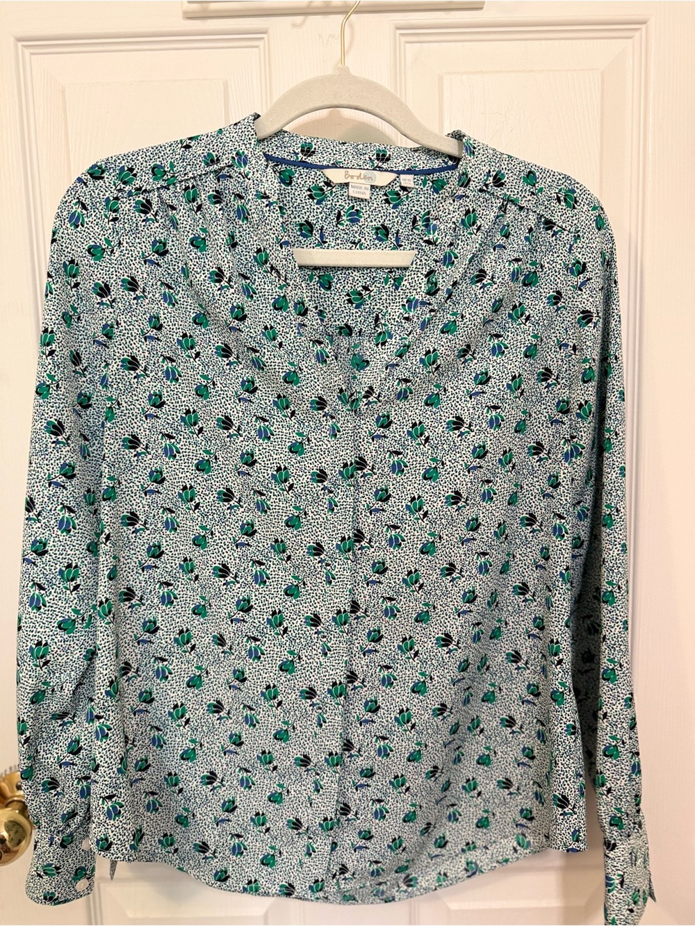 Boden Light Blue Floral-Print Button-Front Blouse
